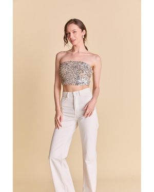 Endless Rose Beaded Sequins Strapless Top - Natural