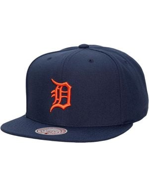 Mitchell & Ness And Detroit Tigers Side Logo Snapback Hat - Blue