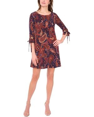 Msk Petite Crewneck 3/4-length Sleeve Printed Dress - Red