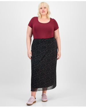 Hippie Rose Trendy Plus Size Pull-on Mesh Midi Skirt - Red
