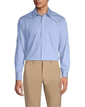 Lands' End Solid No Iron Supima Pinpoint Straight Collar Dress Shirt - Blue