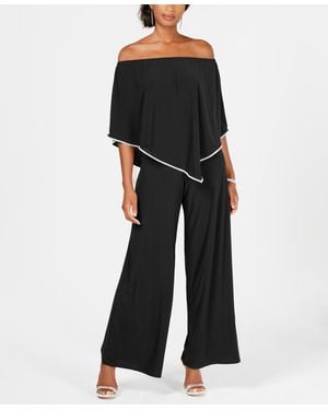 Msk Off-the-shoulder Overlay Jumpsuit - Black