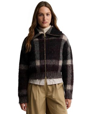 Barbour Carville Alpaca Wool-blend Tartan Jacquard Funnel Neck Cardigan - Black