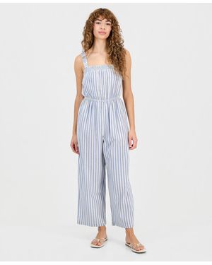 And Now This Petite Cotton Smocked-waist Jumpsuit - Blue