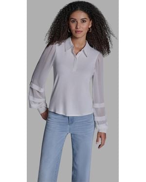 BCBGMAXAZRIA Slim Fit Collared Button-up Top - Gray