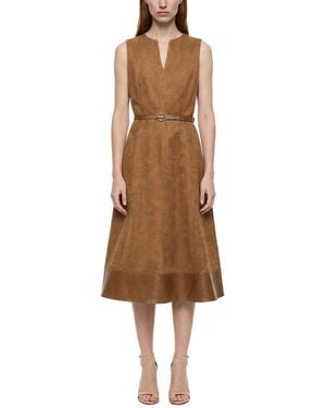 Tahari Paisley A-line V-neck Midi Dress - Natural
