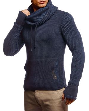 Leif Nelson Cowl Neck Knitted Pullover - Blue