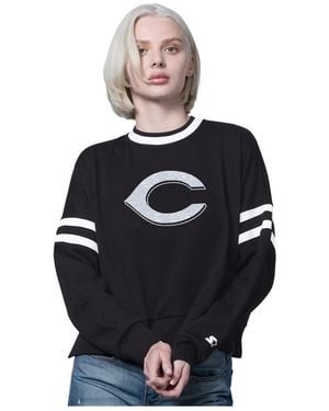 Starter Black Cincinnati Reds Rally Cropped Drop Shoulder Crewneck Sweatshirt - Blue