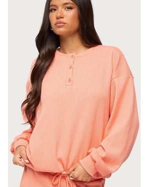 Edikted Baila Waffle Henley Top - Pink