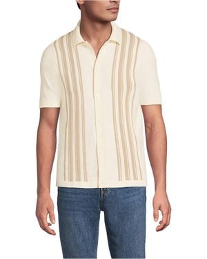 Lands' End Short Sleeve Striped Button Through Sweater Polo - Blue