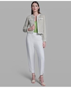 BCBGMAXAZRIA Crewneck Open-front Jacket - White