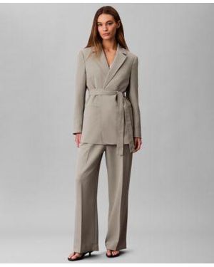 Calvin Klein Casual Twill Collared Belted Blazer Casual Straight Twill Pants - Gray