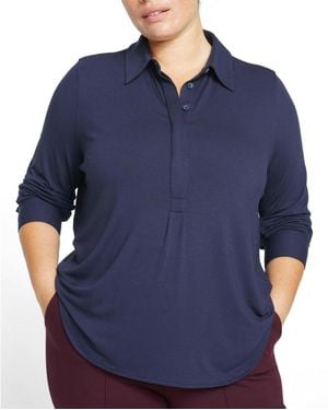 UNIVERSAL STANDARD Plus Elbe Popover Liquid Jersey Shirt Classic Fit - Blue