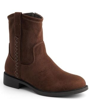 New York & Company Zuri Zipper Faux Suede Block Heel Ankle Boots - Brown