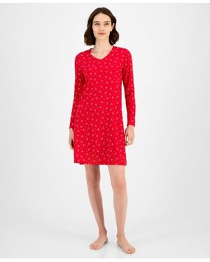 Charter Club Printed Jersey Sleepshirt - Red
