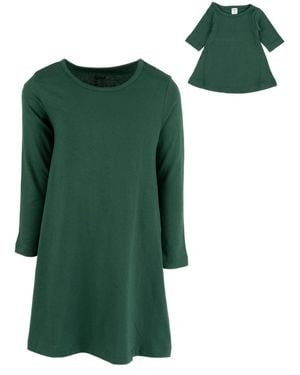 Leveret Little Girls 6-14 Matching Doll Long Sleeve Cotton Crew Neck A-line Dress - Green