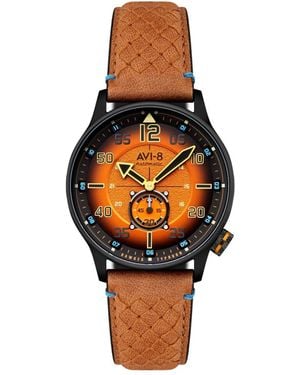 AVI-8 Hawker Typhoon Baldwin Automatic Brown Leather Strap Watch - Orange