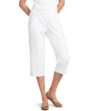 Lands' End Plus Size Sport Knit High Rise Elastic Waist Pull On Capri Pants - White