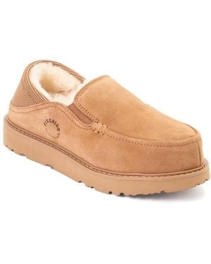 Dearfoams Suede Water Resistant Sport Knit Loafer Slippers - Natural