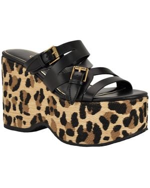 Guess Nailah Strappy Buckles Cork Platform Wedge Sandal - Black