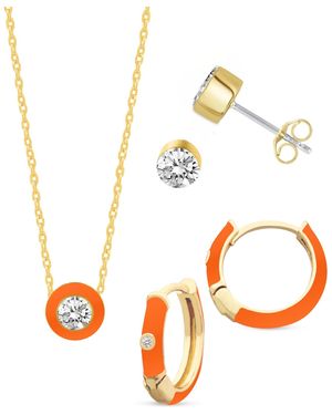 Macy's Crystal Enamel Necklace And Earring Set - Orange