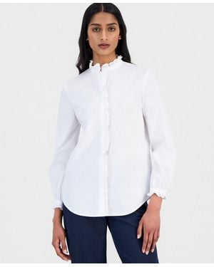 Anne Klein Ruffle-trim Button-front Shirt - White