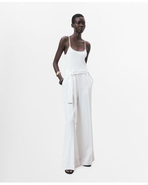 Mango Belted Long Lyocell Jumpsuit - White