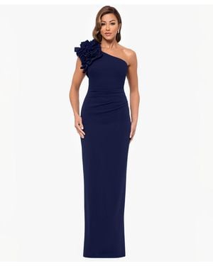 Xscape Petite One-shoulder Long Sheath Gown - Blue