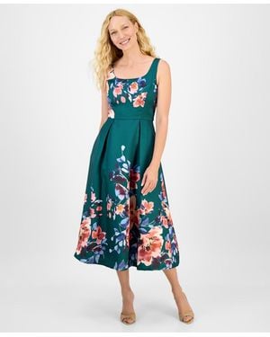 Julia Jordan Printed Square-neck Sleeveless Dress - Blue