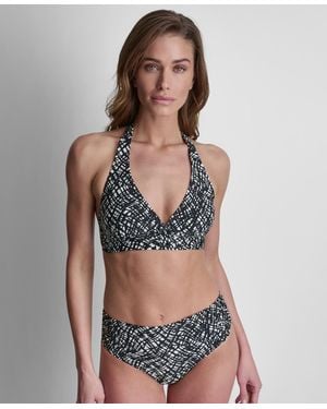 DKNY Shirred Buckle Front V-neck Halter Top - Gray