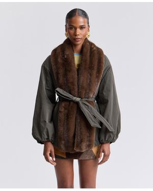 Avec Les Filles Belted Faux-fur-trim Shawl Collar Puffer Jacket - Brown