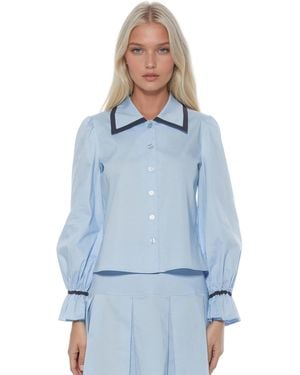 Alexia Admor Shannah Long Sleeve Dropped Contrast Collar Blouse - Blue