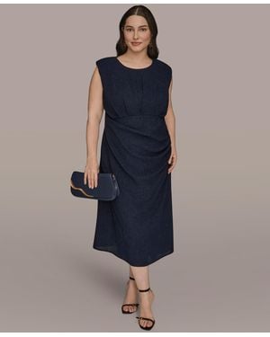 Donna Karan Plus Size Jewel Neck Midi Dress - Blue