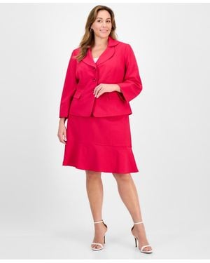 Le Suit Plus Size Tulip Collar Jacket & Tiered Skirt Suit Set