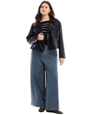 June + Vie June + Vie Plus Cropped Faux Leather Moto Jacket - Blue