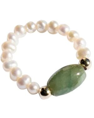 seree Isa — Jade And Beaded Pearl Stretch Ring - White