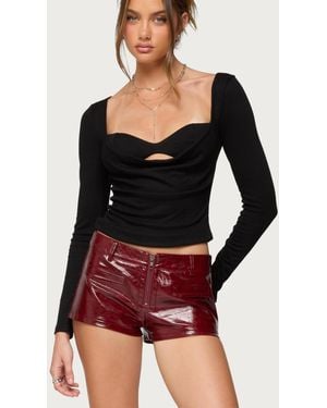 Edikted Oaklyn Layered Bra Cowl Neck Top - Black