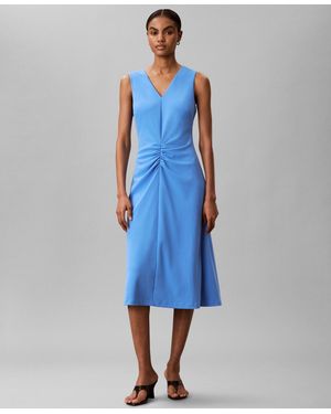 Calvin Klein Sleeveless V-neck Fit & Flare Dress - Blue