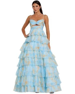 Mac Duggal Floral Cut Out Ruffle Tiered Gown - Blue