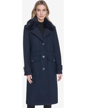 Andrew Marc Olpae Sb Wool Twill Coat With Back Vent - Blue