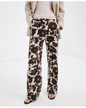 Mango Floral Print Pants - Brown
