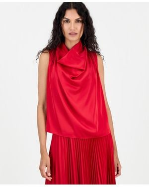 Tahari Sleeveless Satin Cowl Neck Blouse - Red