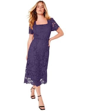 June + Vie June + Vie Plus Size Square-neck Lace Dress - Purple