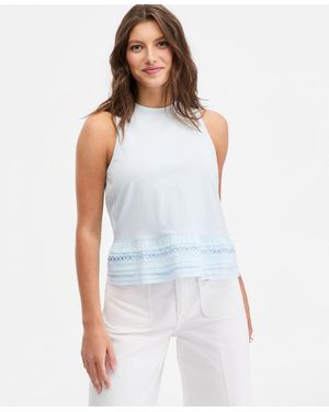 On 34th Cotton Layered Ruffled-hem Woven Mix Tank Top - Blue