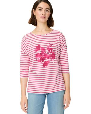 Olsen Stripe And Hearts Print T-shirt - Pink