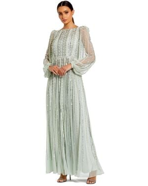 Mac Duggal Embellished Long Sleeve A-line Evening Gown - White
