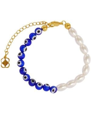 Ottoman Hands Mila Evil Eye And Pearl Beaded Bracelet - Blue