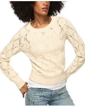 Lucky Brand Acrylic Lace Crewneck Sweater - Natural