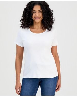 Style & Co. Petite Cotton Scoop-neck Short-sleeve Top - White