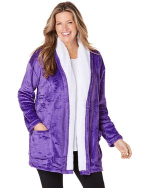 Dreams & Co. Plus Size Sherpa Lined Collar Microfleece Bed Jacket - Purple